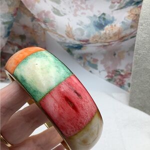 Boho Carved Bone Color Bangle Bracelet